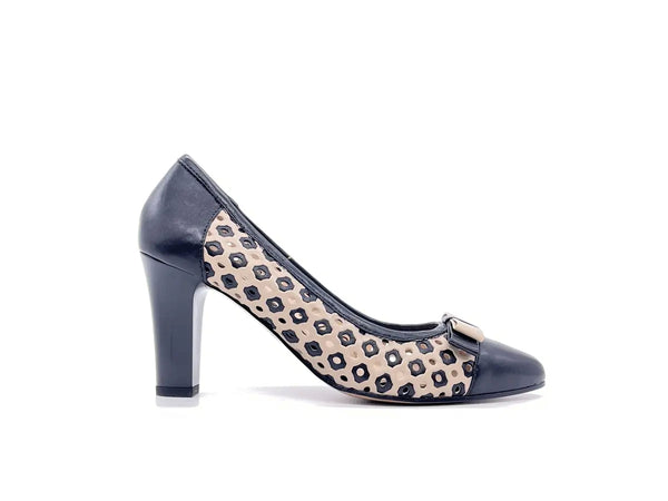 DONNA SOFT Slingback donna in pelle traforata beige e nera 5677
