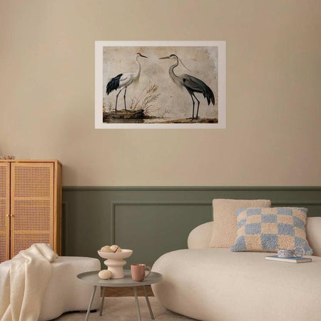 Poster - Birds from an Old Engraving - vintage-style illustration of a heron and a crane