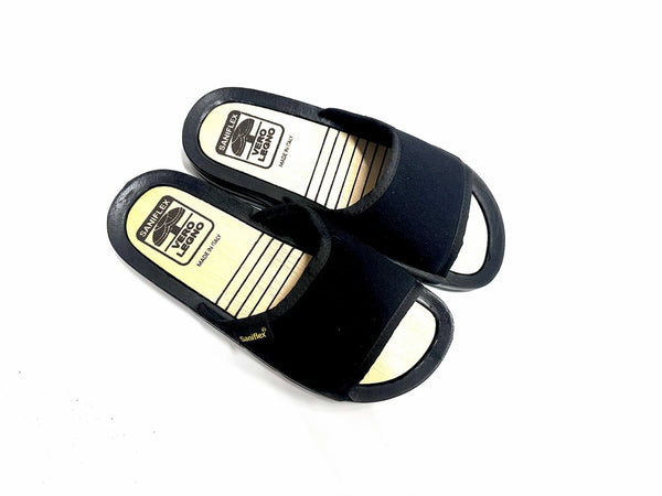SANIFLEX Ciabatta mare uomo fascia nera sottopiede in legno