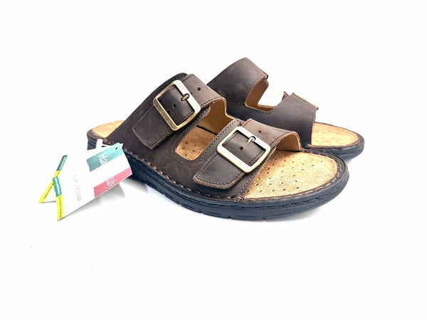 GRUNLAND LEPP Ciabatte uomo a due fibbie in pelle mogano