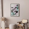 Poster - Metallic Fluidity - abstract silver forms on a mint-purple background