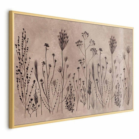 Poster - Field Flowers - black plants on a lime wash background