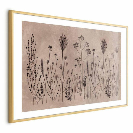 Poster - Field Flowers - black plants on a lime wash background
