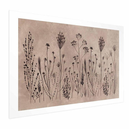 Poster - Field Flowers - black plants on a lime wash background