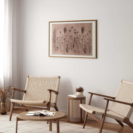 Poster - Field Flowers - black plants on a lime wash background