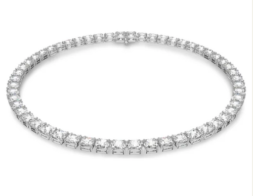 Swarovski Collana Tennis Matrix Taglio squadrato, Bianca, Placcato rodio