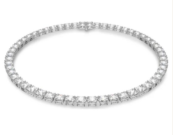 Swarovski Collana Tennis Matrix Taglio squadrato, Bianca, Placcato rodio