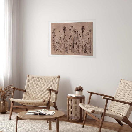 Poster - Field Flowers - black plants on a lime wash background