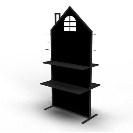 Libreria a forma di casa in metallo con 2 ripiani colore nero, h 120 cm