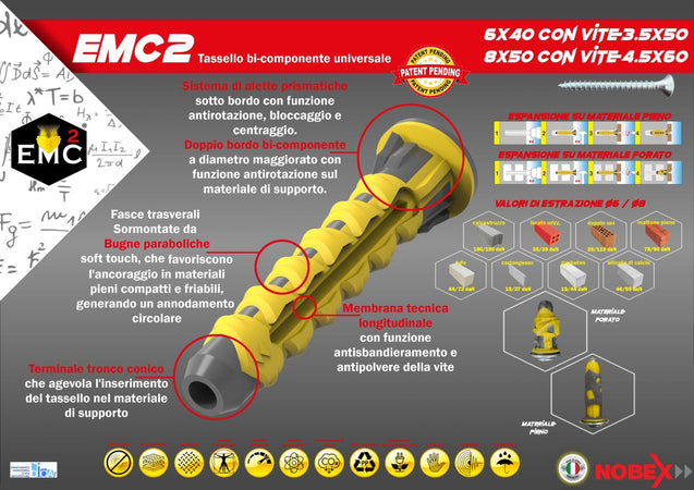 Nobex ECM2 tassello bimateriale universale da 8mm con vite - 150pz