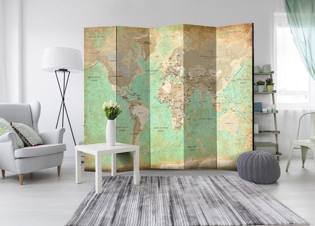Paravento Turquoise World Map [divisori da interno]
