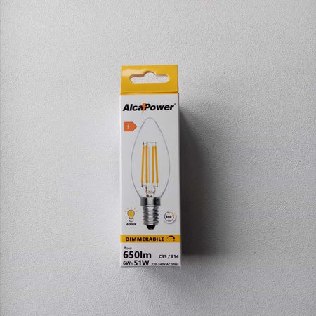 Alca Power C35 6W 220V 650lm 4000K E14 lampada oliva a filamento dimmerabile a led