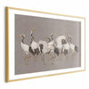 Poster - Crane Dance - light bird silhouettes on a warm-gray textured background