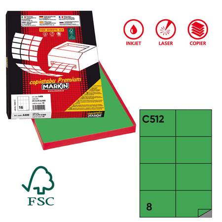 Etichetta Adesiva C/512 Verde 100Fg A4 105X74,25Mm (8Et/Fg Markin