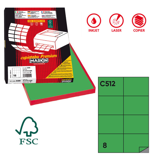 Etichetta Adesiva C/512 Verde 100Fg A4 105X74,25Mm (8Et/Fg Markin