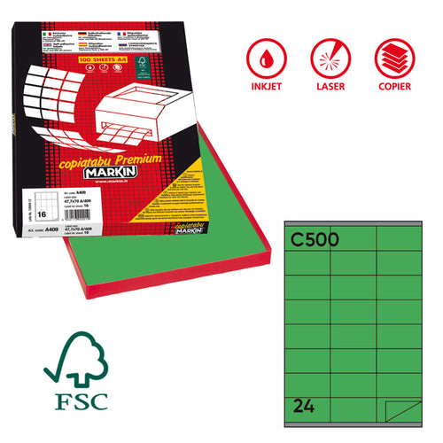 Etichetta Adesiva C/500 Verde 100Fg A4 70X36Mm (24Et/Fg Markin
