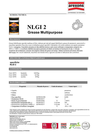 Arexons NLGI 2 Pro 850gr grasso ambrato multiuso base litio