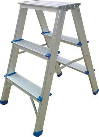 Scala sgabello alluminio leggero 3+3 gradini a doppia salita portata 150kg