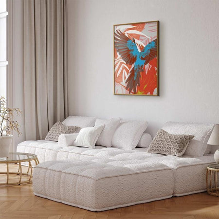 Poster - Exotic Wings - parrot among abstract leaf patterns