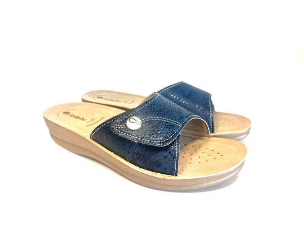 INBLU ciabatta mono fascia a strappo rettile blu con fondo oro