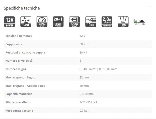 FF-Group CDD 12V PLUS trapano avvitatore con 1 batteria uso semi professionale