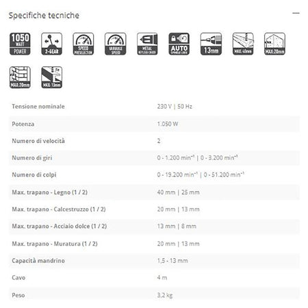 FF-Group ID 1050 PRO trapano a percussione da 1050W uso professionale