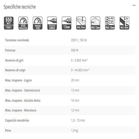 FF-Group ID 550 PLUS trapano a percussione da 550W uso semi-professionale