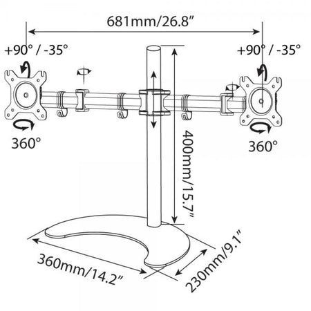 Supporto da scrivania per 2 Monitor 13-27'' con base h.400m