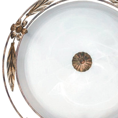 Plafoniera Classica Tonda Vetro Alabastro Bianco Cornice Metallo Anticato E27