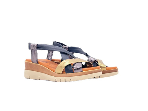 LUXDIVE Sandali donna con fasce incrociate in pelle nero bronzo fucile