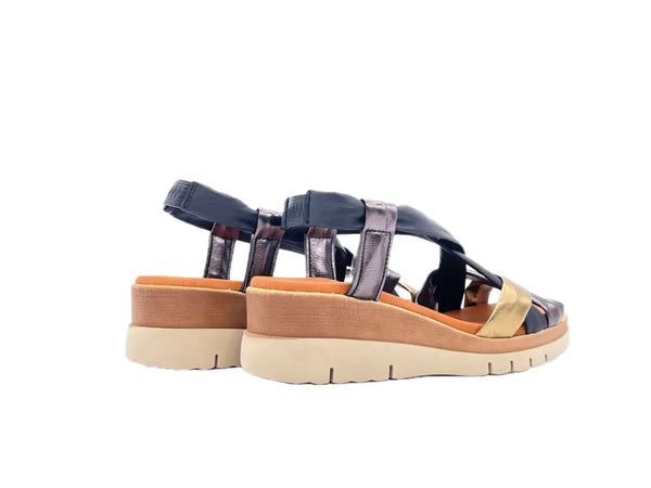 LUXDIVE Sandali donna con fasce incrociate in pelle nero bronzo fucile