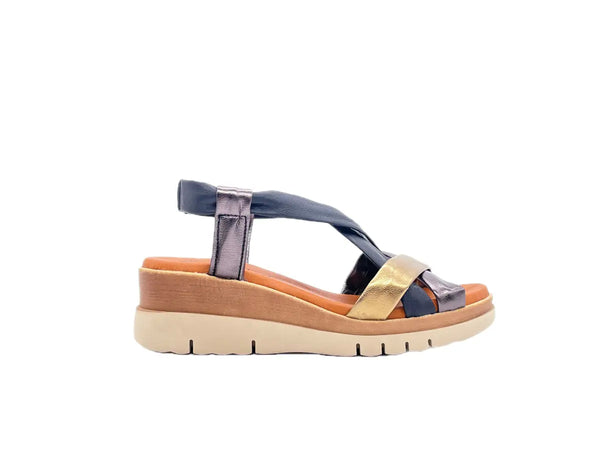 LUXDIVE Sandali donna con fasce incrociate in pelle nero bronzo fucile
