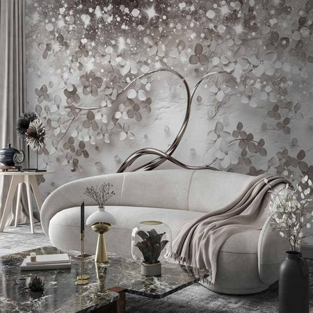 Carta da Parati Albero Luminoso Argento