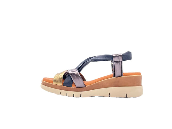 LUXDIVE Sandali donna con fasce incrociate in pelle nero bronzo fucile