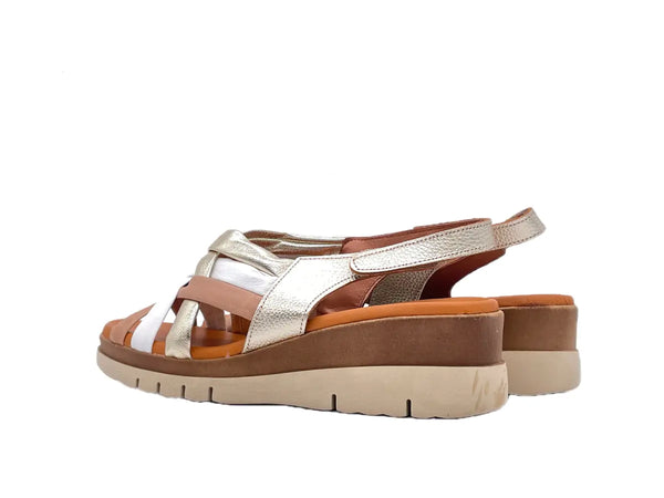 LUXDIVE Sandali donna con fascette incociate in pelle bianca cuoio e platino