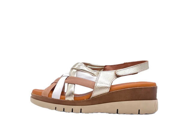 LUXDIVE Sandali donna con fascette incociate in pelle bianca cuoio e platino