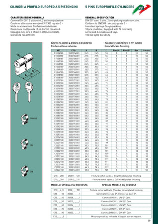 Facchinetti cilindro Yale sagomato universale camma DIN 30° da 44,5 - 44,5mm (89mm)