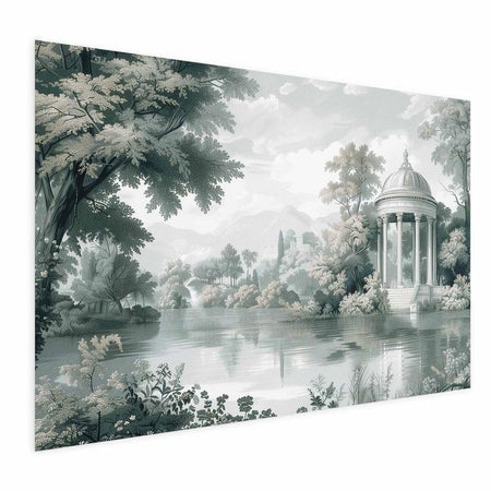 Poster - Landscape with a Park and Lake in Retro Greens