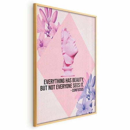 Poster - Confucius on Beauty - a bust in pink with flowers and a quote
