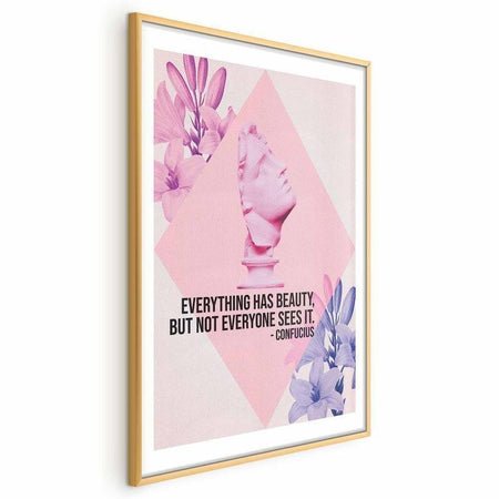 Poster - Confucius on Beauty - a bust in pink with flowers and a quote