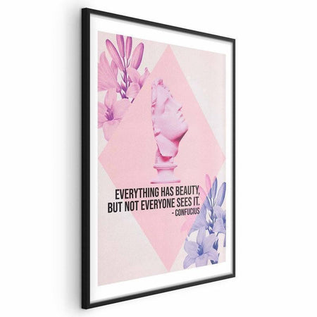 Poster - Confucius on Beauty - a bust in pink with flowers and a quote