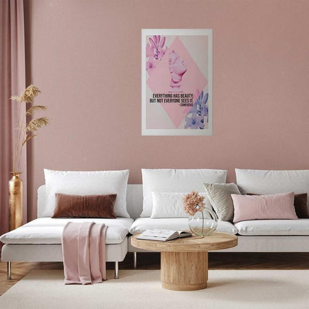 Poster - Confucius on Beauty - a bust in pink with flowers and a quote