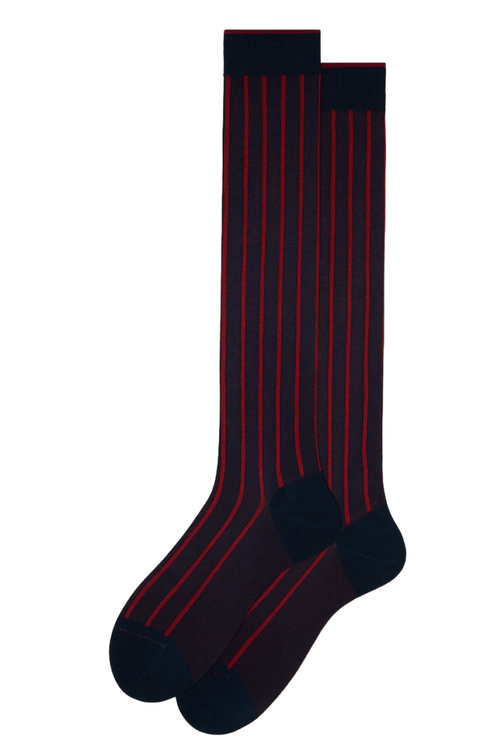 Calze Lunghe Uomo Gallo Righe Oltremare Papavero - Cotone 100% Eleganti