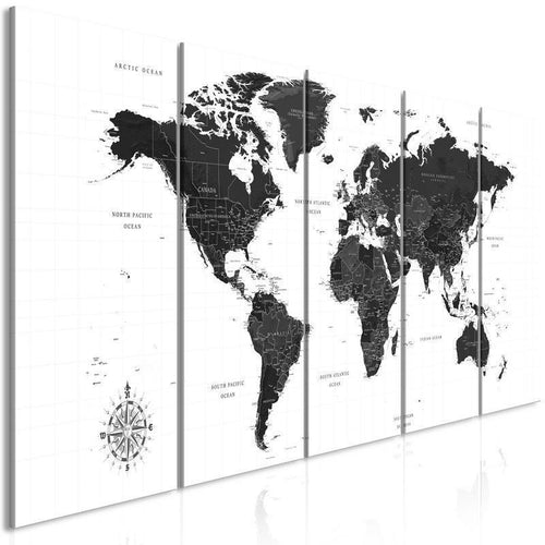 Quadro Black and White Map (5 Parts) Narrow