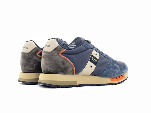 BLAUER Sneakers uomo QUEENS01 in pelle scamosciata e tessuto Navy Grey