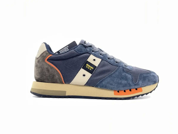 BLAUER Sneakers uomo QUEENS01 in pelle scamosciata e tessuto Navy Grey