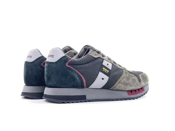BLAUER Sneakers uomo QUEENS01 in pelle scamosciata e tessuto Black Military
