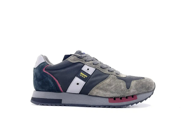 BLAUER Sneakers uomo QUEENS01 in pelle scamosciata e tessuto Black Military