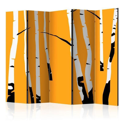 Paravento Birches on the orange background II [divisori da interno]