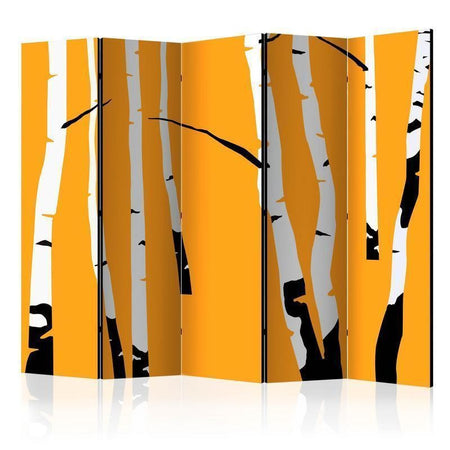 Paravento Birches on the orange background II [divisori da interno]